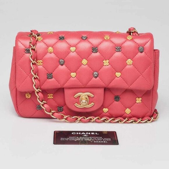 Chanel Pink Quilted Lambskin Leather 18k Lucky Charms Rectangular Mini Flap Bag - Picture 10 of 10